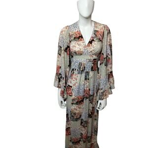 PBJ Vintage Women's Cottagcore Bell Flutter Sleeve Maxi Dress size 7 Bohemian